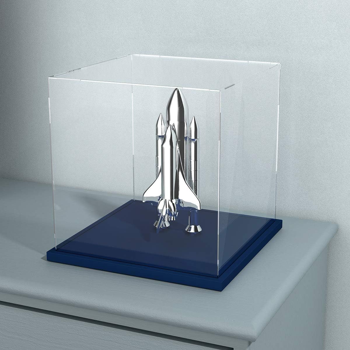 Acrylic Display Case with Navy Blue Velvet Base, Clear Acrylic Display Box with Lid, 6 Inch x 7.87 Inch Cube Countertop Box for Collectibles, Home Organization (6x6x7.87 inch)