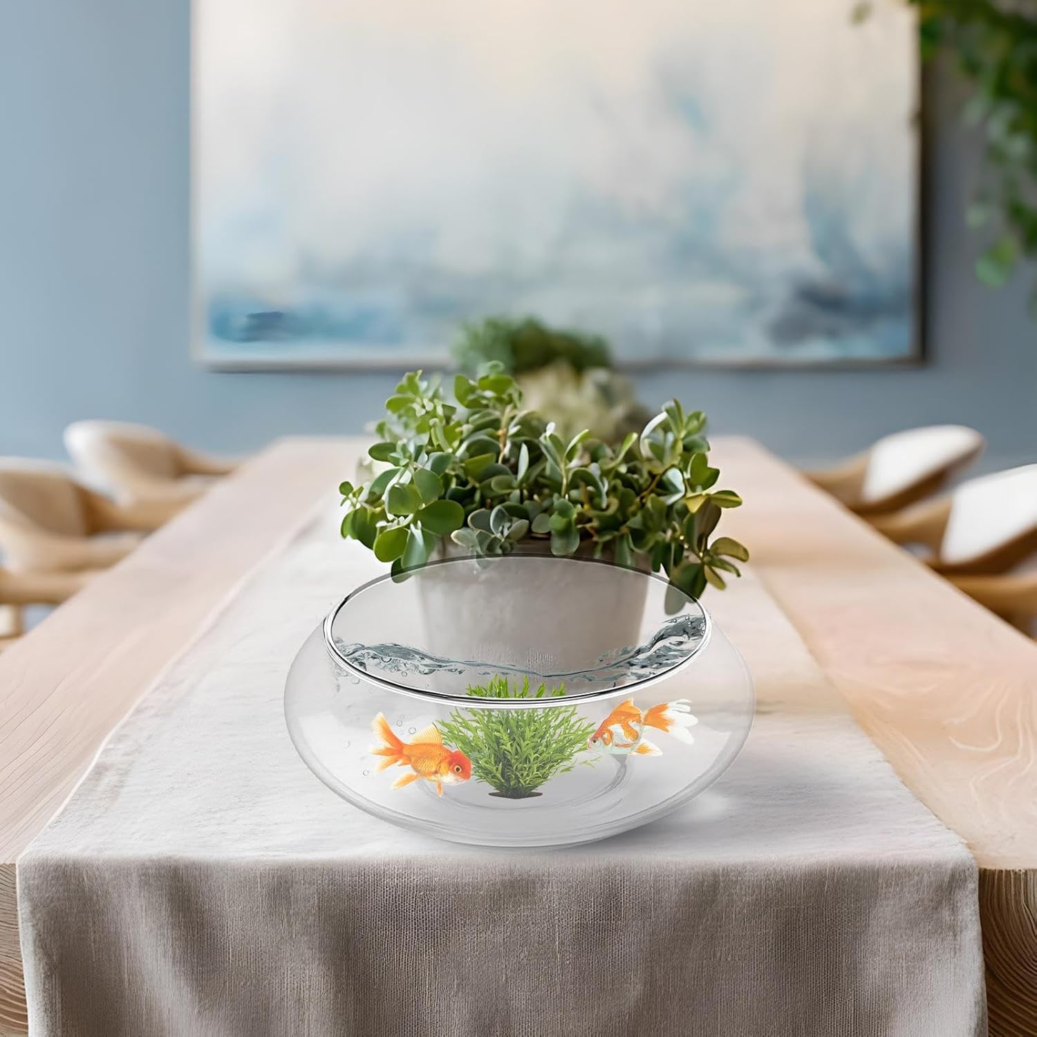 Glass Bowl – for Plants, Hydroponics Flower Planter, Shallow Wide Round Fish Bowl, Indoor Home Decoration, Transparent Curved Design, Multipurpose Plant Display | Great for Bonsai, Succulents