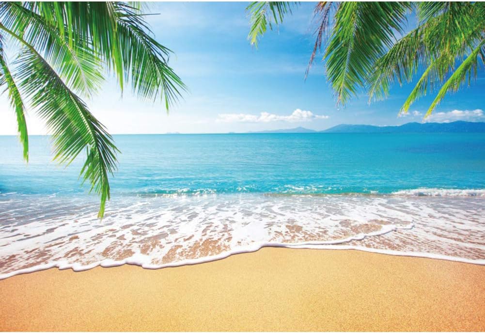 DASHAN 7x5ft Tropical Beach Backdrop Ocean Hawaiian Luau Background Party Decorations Summer Sea Sandy Palm Tree Photography Background Wedding Bridal Shower Nautical Photo Prop