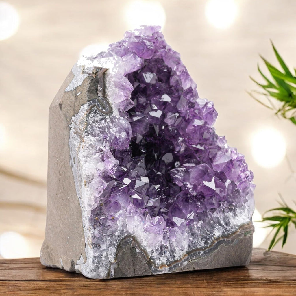 Natural Amethyst (2 lb to 3 lb) - 4" to 7" Height - Crystal Clusters Stone from Uruguay Raw Geode Quartz - Deep Purple Color