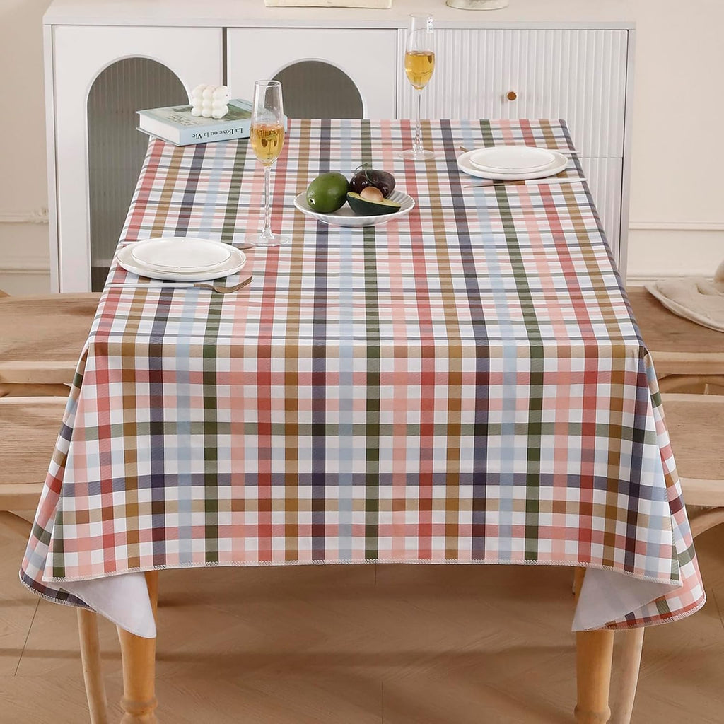Heavy Duty Vinyl Tablecloth with Flannel Backing Waterproof Oil-Proof Plastic Table Cloth Stain-Resistant Wipeable Rectangle or Square Table Cover for Indoor and Outdoor (Color Checkered,52x70 Inch)
