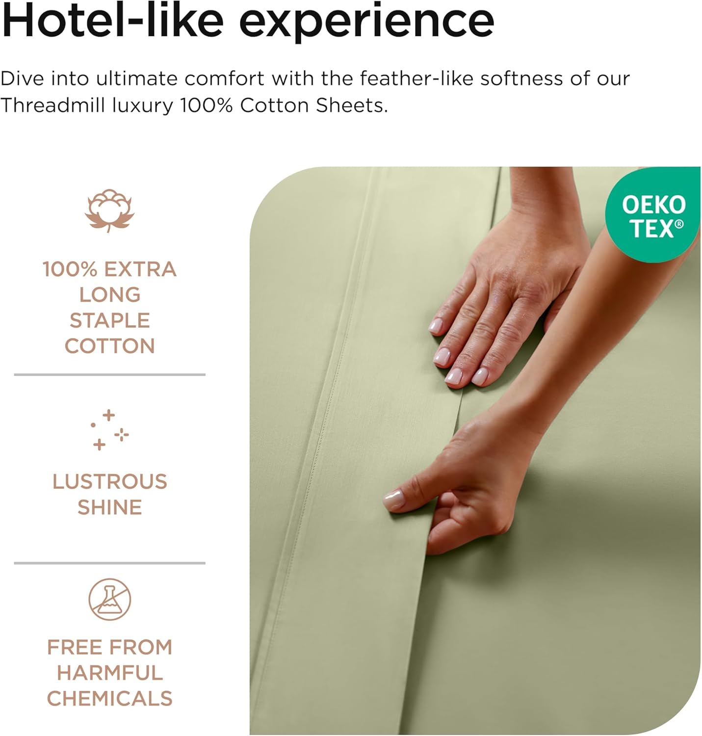 Threadmill 100% Cotton Sheets for Queen Size Bed - 600 Thread Count Queen Bed Sheets Set with 16” Deep Pocket - Sateen Weave 4-Piece Bedding Set with Cooling Effect, Sage Green