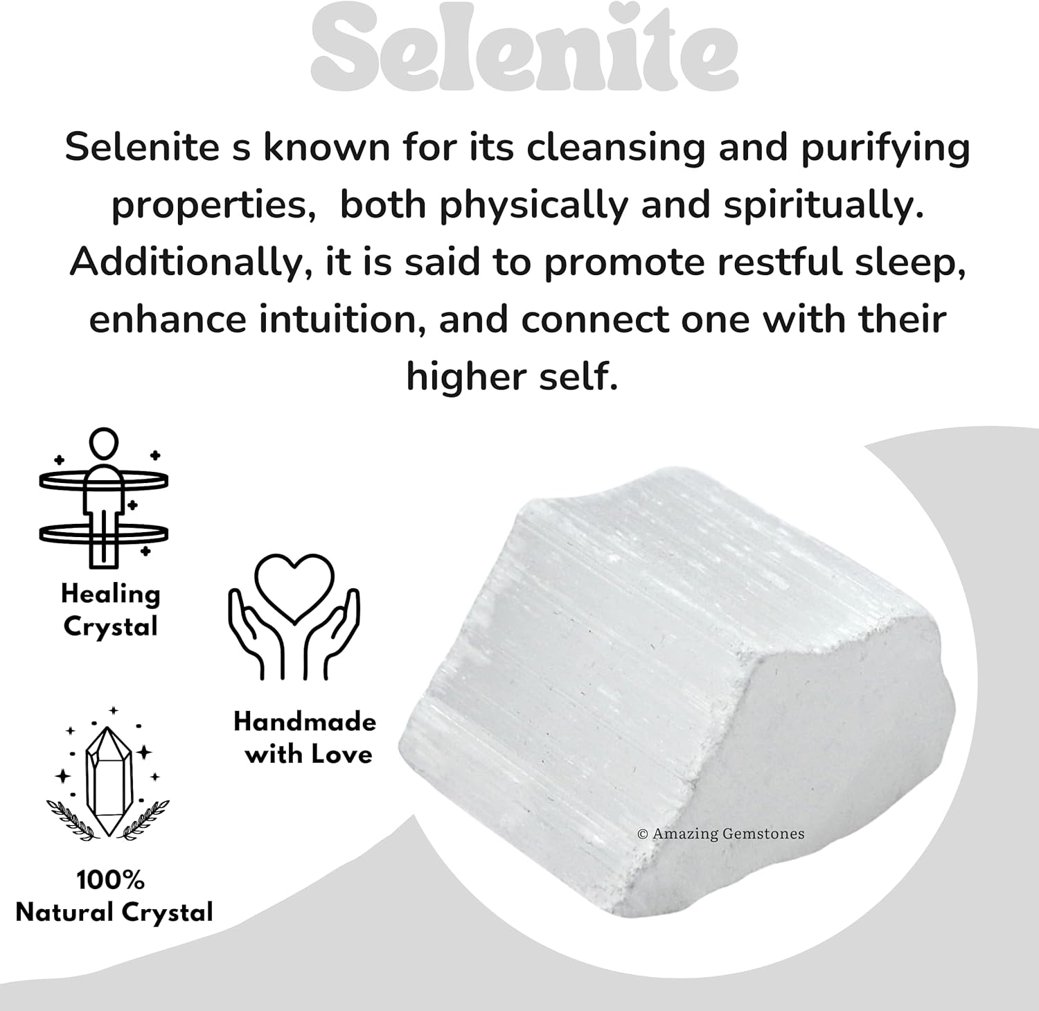Amazing Gemstone Selenite Crystal Raw Stones for Healing - 1/2 lb Bulk Selenite Sticks Healing Crystals for Protection, Crystal Grid, Energy Piedra Selenita Original Gift