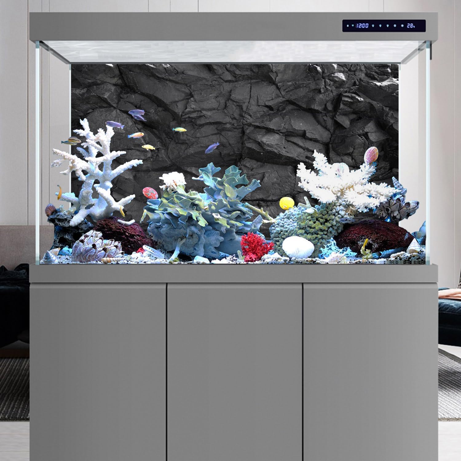 AWERT 24x12 inches Stone Aquarium Background Black Rock Fish Tank Background Rocky Terrarium Background Vinyl