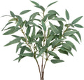 Faux Eucalyptus Stems Willow Eucalyptus Leaves 34” Long Fake Salix Leaves 3 Pcs Artificial Greenery Stems for DIY Bouquet Arrangements Centerpieces Shower Decorations-Artificial Eucalyptus Stems