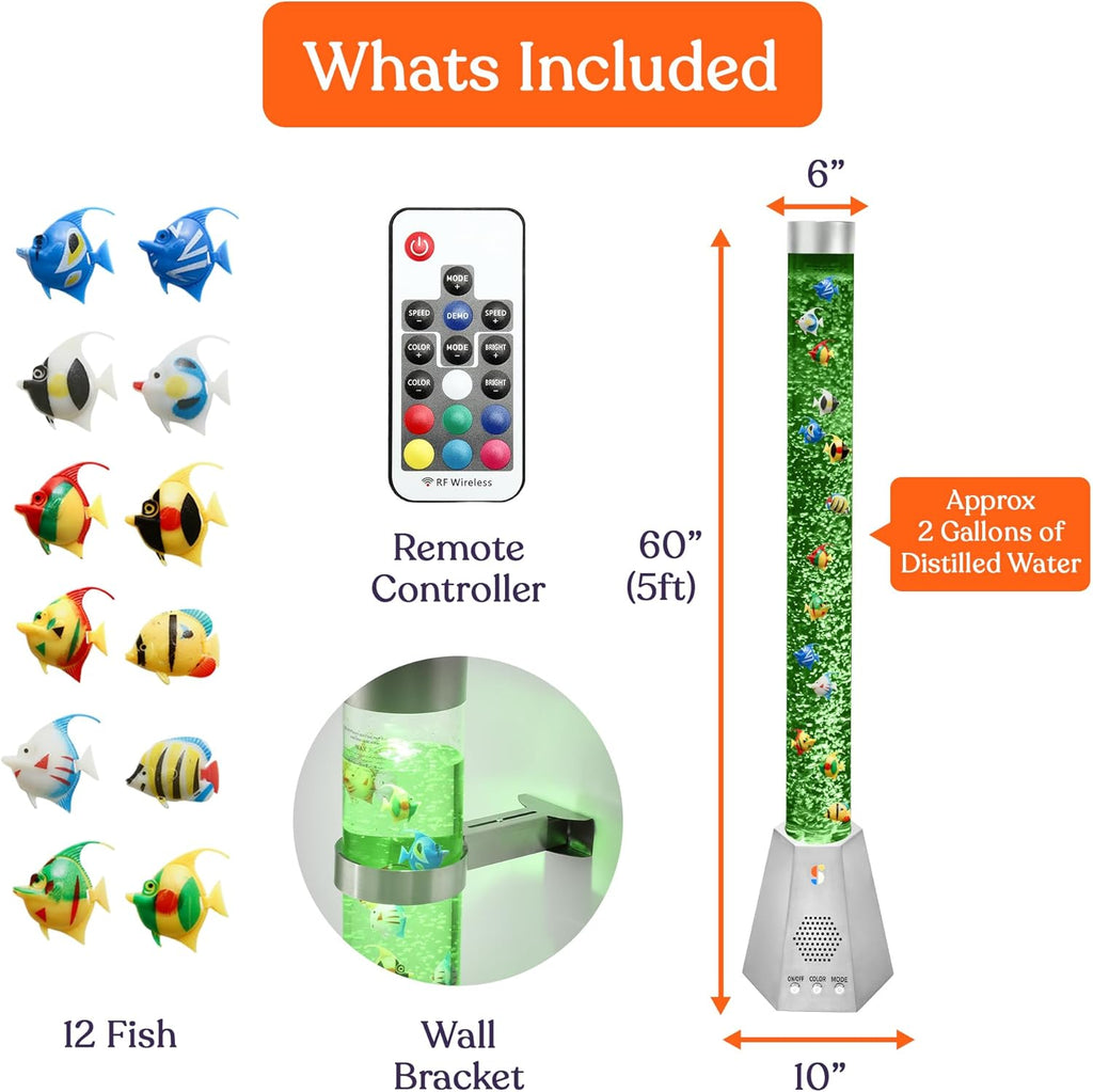 Special Supplies Aquarium Sensory Fish Bubble Light Tube with Bluetooth Speaker, 16-Color LED Nightlight, Remote Control, Floor-Standing Lamp for Kids and Adults, 4 Ft (Hexagonal)