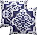 Blue-White Geometric Floral Throw Pillowcases Set of 2 All-Season Soft Pillow Covers with Hidden Zipper,Durable for Sofa Bed Car Decor & Gift 18x18Inch