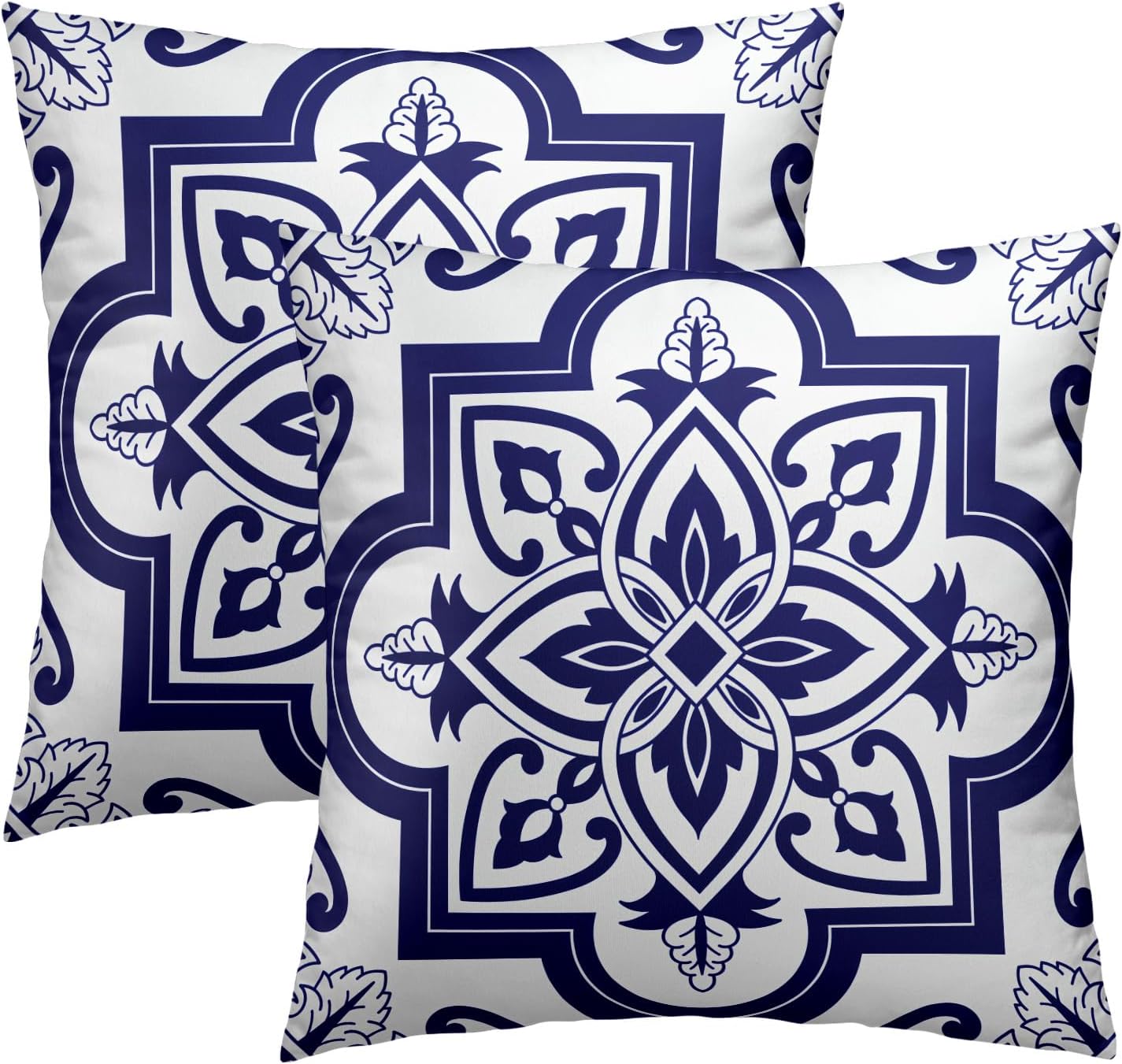 Blue-White Geometric Floral Throw Pillowcases Set of 2 All-Season Soft Pillow Covers with Hidden Zipper,Durable for Sofa Bed Car Decor & Gift 18x18Inch