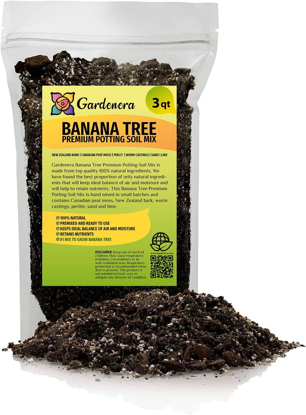 GARDENERA Banana Tree Potting Soil - Professional Grade Mix for Growing Delicious Bananas - Enhanced with Essential Nutrients for Bountiful Harvests (3 Quart)
