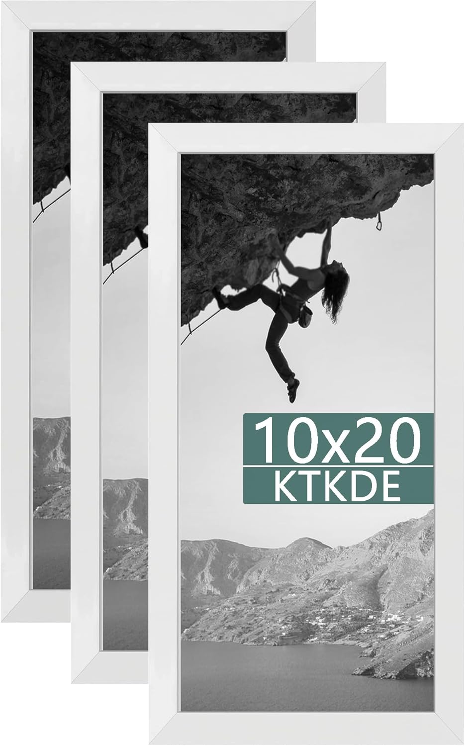 KTKDE 10x20 Picture Frame Wooden White 3 Pack,Poster Frame with Polished Plexiglass, Studio Gallery Wall Hanging Posters & Best gift