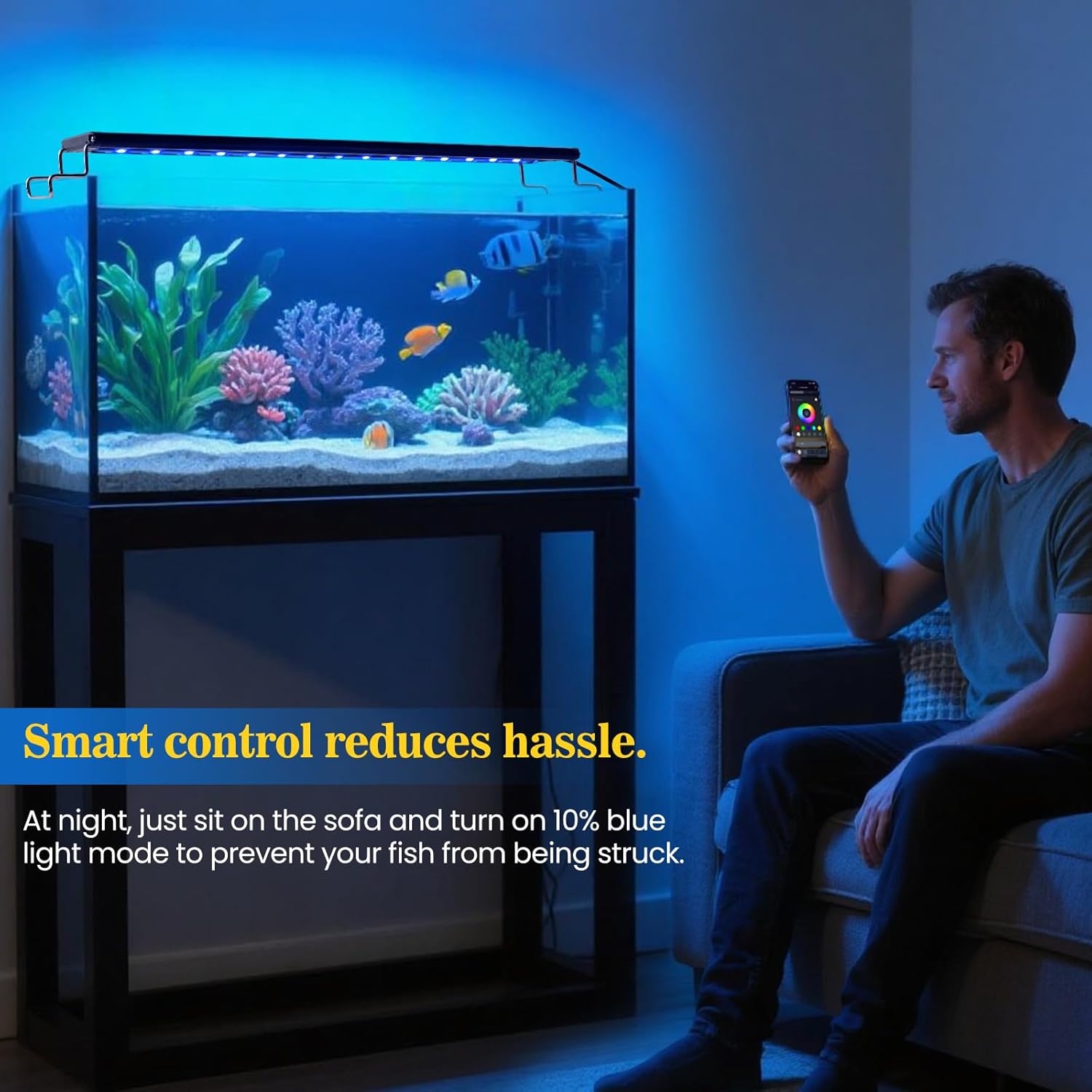 Full Spectrum Aquarium Light：Fish Tank Light with APP & Remote Control for Live Fishes Aquatic Pet Lovers - Timer Fish Tank Lights for 18-24 Inch Freshwater Saltwater Aquarium