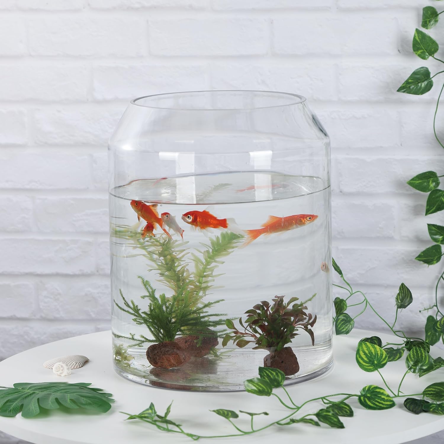 13" High 10.6" Wide Large Handmade Clear Modern Glass Vase, Glass Flower Vase, Scandinavian Glass Vase, Glass Container, Glass Terrarium, Hurricane, Fish Bowl, Centerpiece (Clear, 10.6"x13")