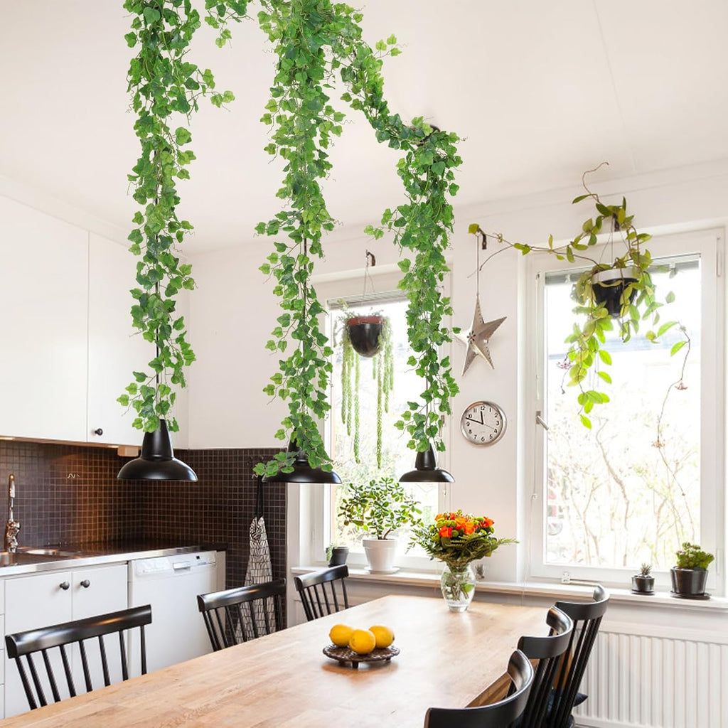 RECUTMS Artificial Vines Ivy Garland 2Pcs 6Ft Fake Hanging Vine Plants Faux Green Grape Leaves Greenery Indoor Outdoor Home Office Garden Wedding Jungle Beach Birthday Party Arch Table Spring Decor