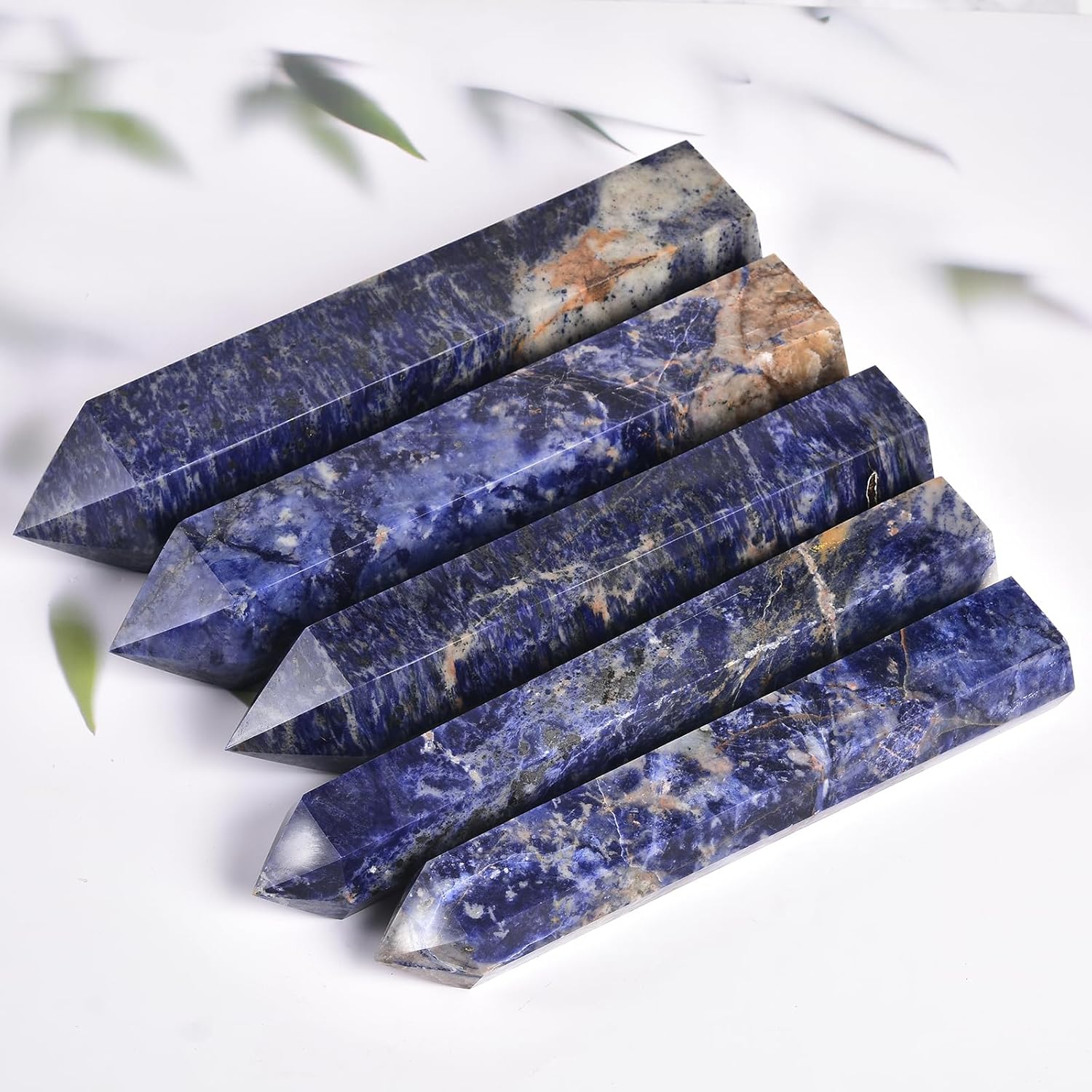 JIC Gem Extra Large Blue Sodalite Healing Crystal Wand 6 Faceted Blue Quartz Crystals Obelisk Tower Points Crystals Decor Reiki 4.0-4.4 Lbs