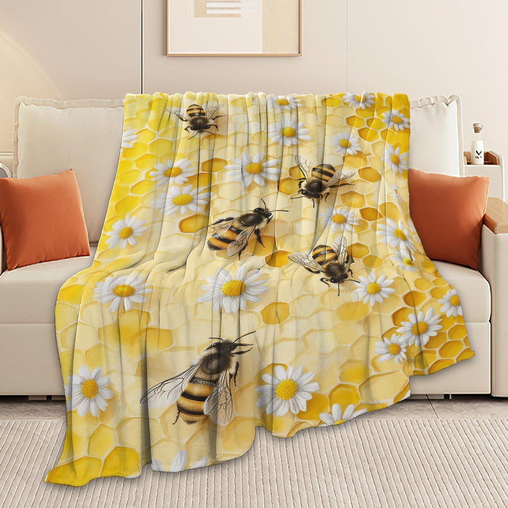 Bee Blanket Honey Bee Throw Blanket Gifts for Girls Women Kids Boys Adults Men Super Soft Cozy Plush Fluffy Fuzzy Fleece Blanket Home Decor 60''X80''