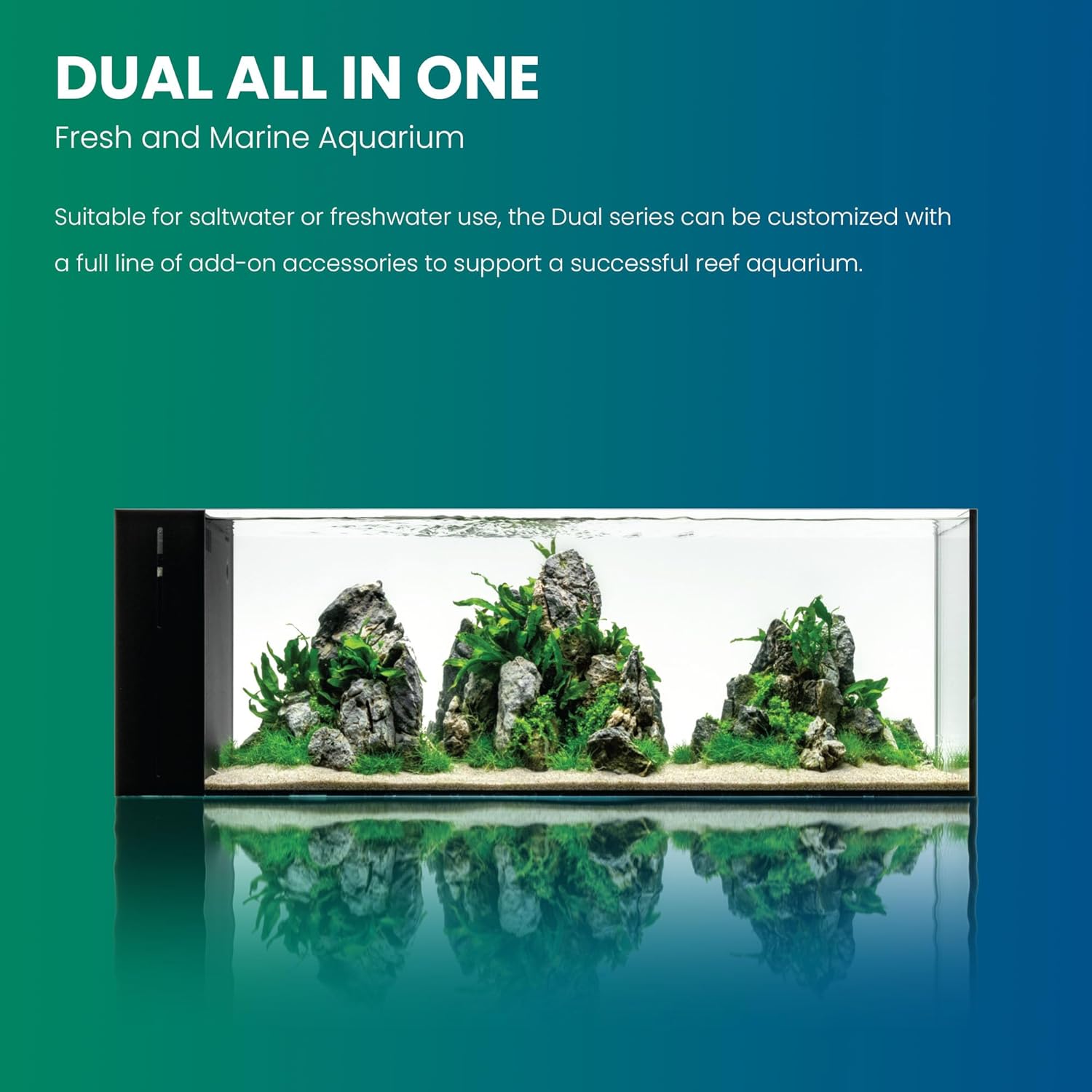 Ultum Nature Systems Dual AIO - Freshwater/Saltwater Compatible All in One Rimless Tank with Triple Chamber Filtration System, Integrated Filter Aquarium w/Leveling Mat - 21 Gallon, 90LA, Black