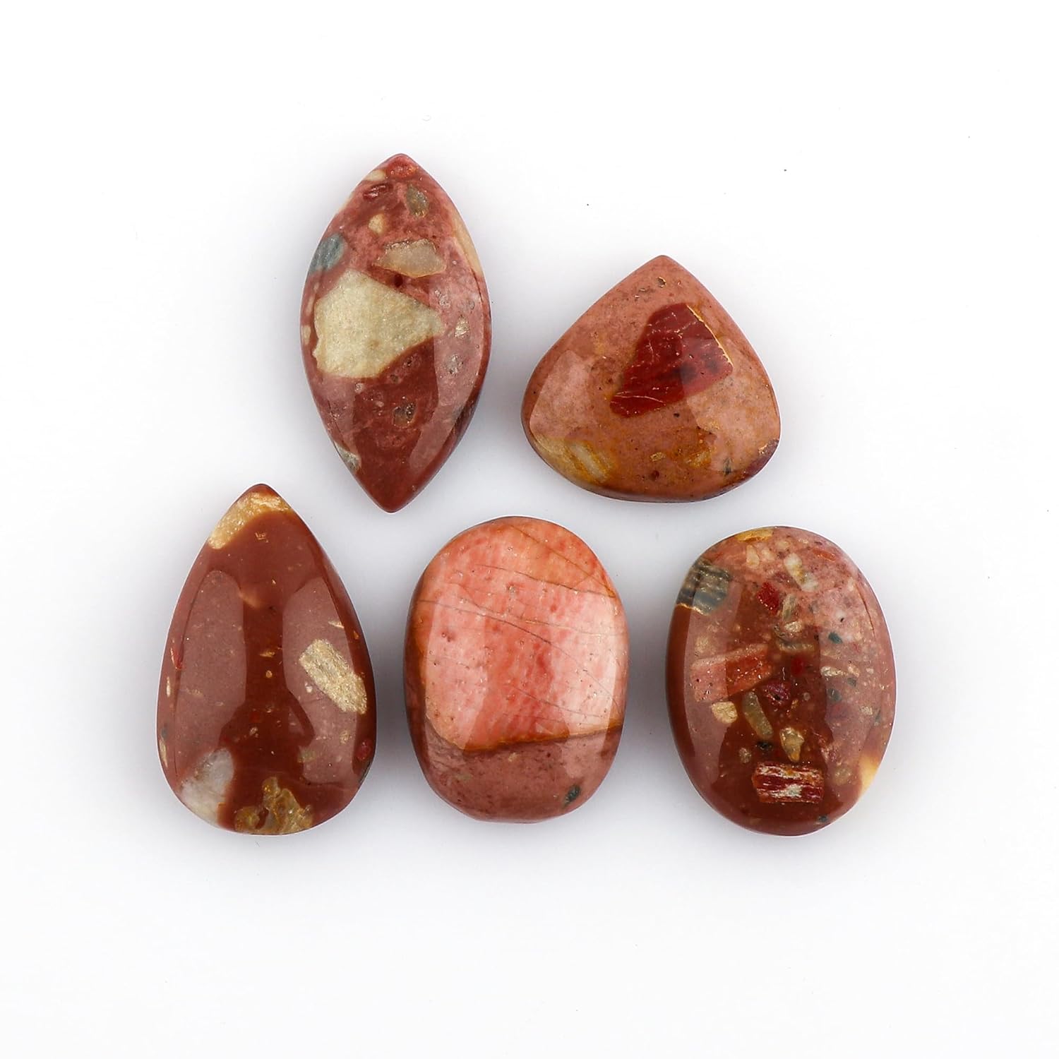 CRYSTALIS 5pcs Natural Red-Jasper Loose Gemstone Wholesale Bulk Cabochons Jewelry Making Supply, Chakra Healing Polished Stones, Wire Wrapping, DIY, Gem Collection, Mix-Shape