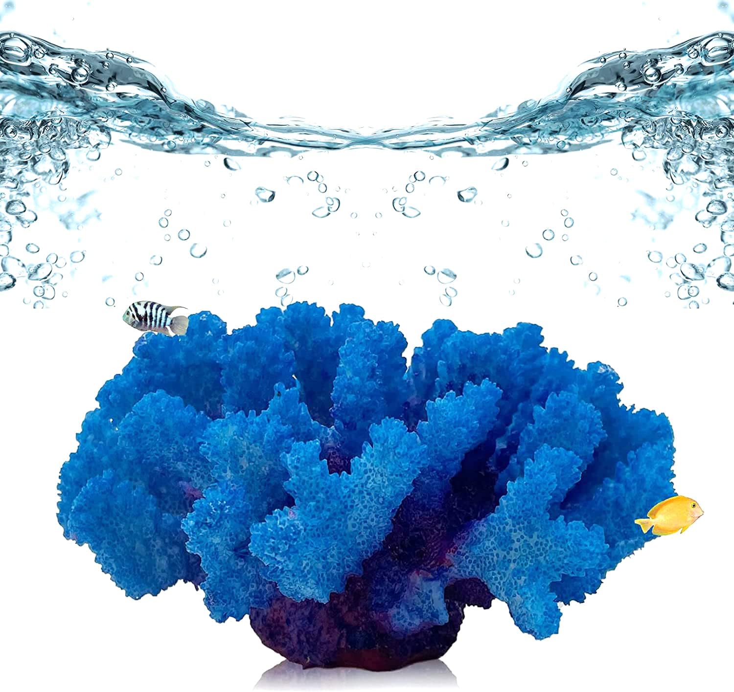 PINVNBY Artificial Coral Ornament, Underwater Sea Plants Decorations, Aquarium Coral Decor Craft Resin Aquarium Plants for Fish Tank Decor Landscape (Blue)