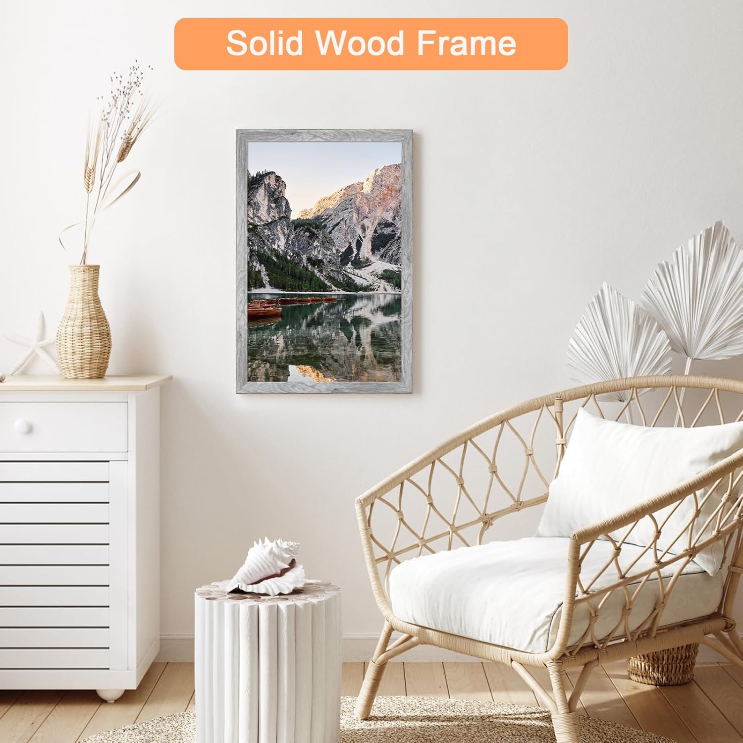 14x24 Wood Frame Gray, Rustic Natural Grey Wooden 24x14in Poster Picture Frame, Distressed 14 x 24inch Woodgrain Gallery Photo Frame with HD Plexiglass, Horizontal Vertical Wall Mounting Display 1pcs
