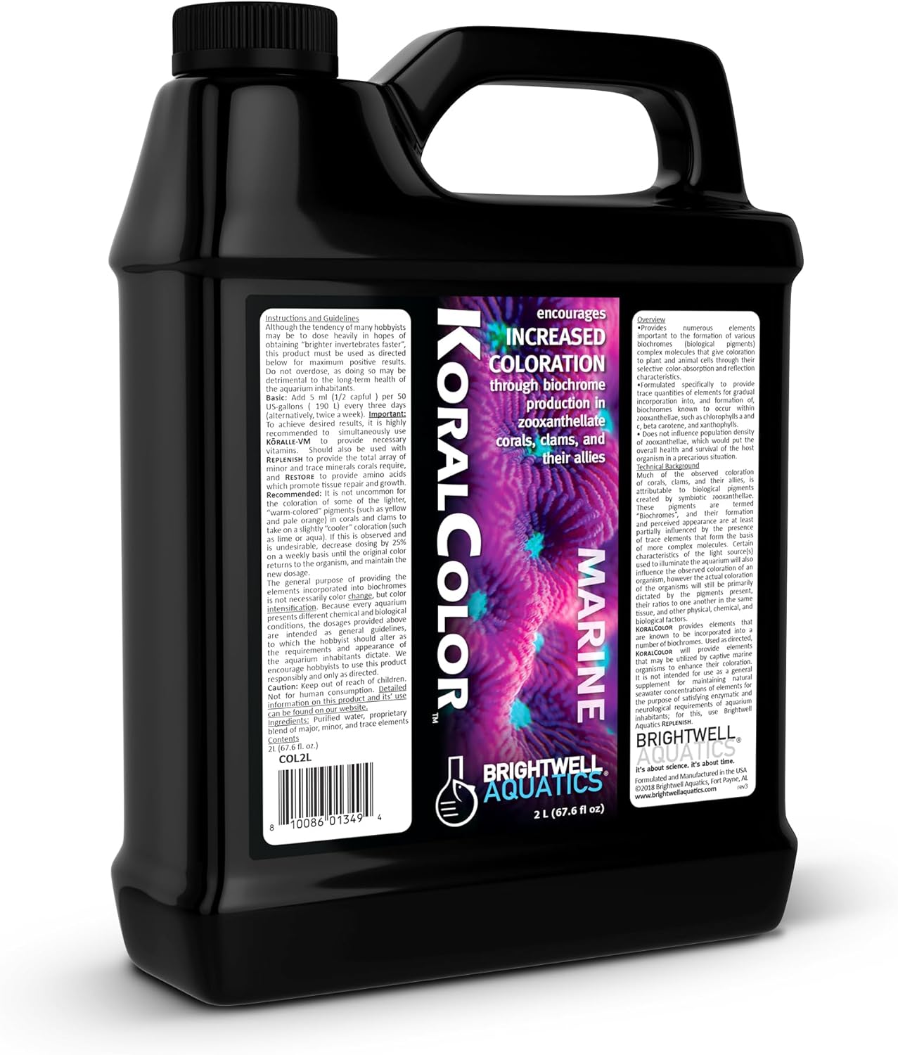 Brightwell Aquatics KoralColor – Coral Pigment Enhancer for Vibrant Reef Colors – Supports Zooxanthellae Biochrome Formation – Professional-Grade Trace Elements, 2L