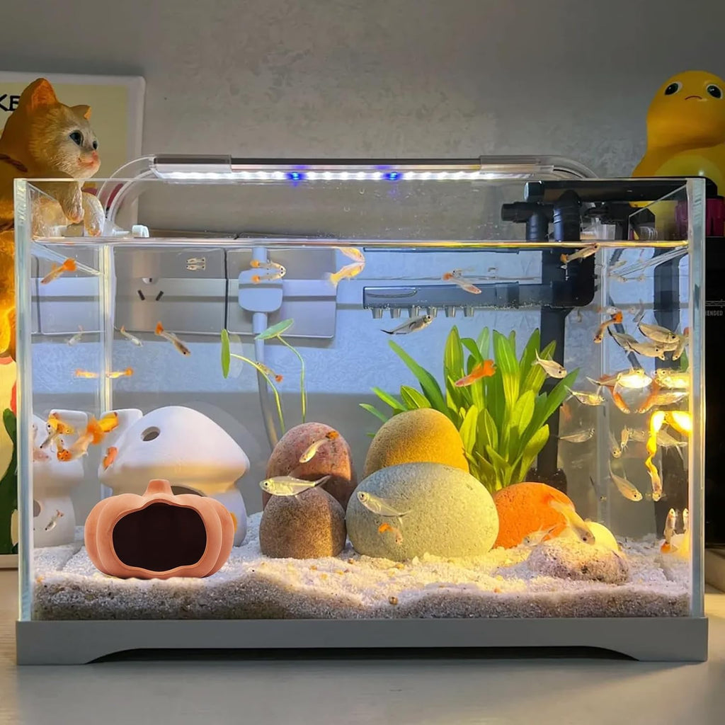 PENCK Betta Fish Tank Accessories Aquarium Decor Cute Ceramic Pumpkin Shaped Fish Tank Ornament Hideaway Cave Shrimp Fish Hideout for Aquarium