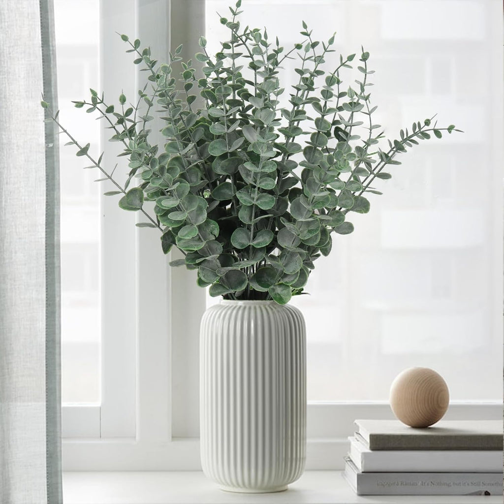 RECUTMS 36PCS Eucalyptus Leaves Stems 15Inch Artificial Green Leaf Branches Plant Bundle for Indoor Outdoor Home Office Wedding Centerpiece Flower Bouquet Floral Arrangement Table Farmhouse Decoration