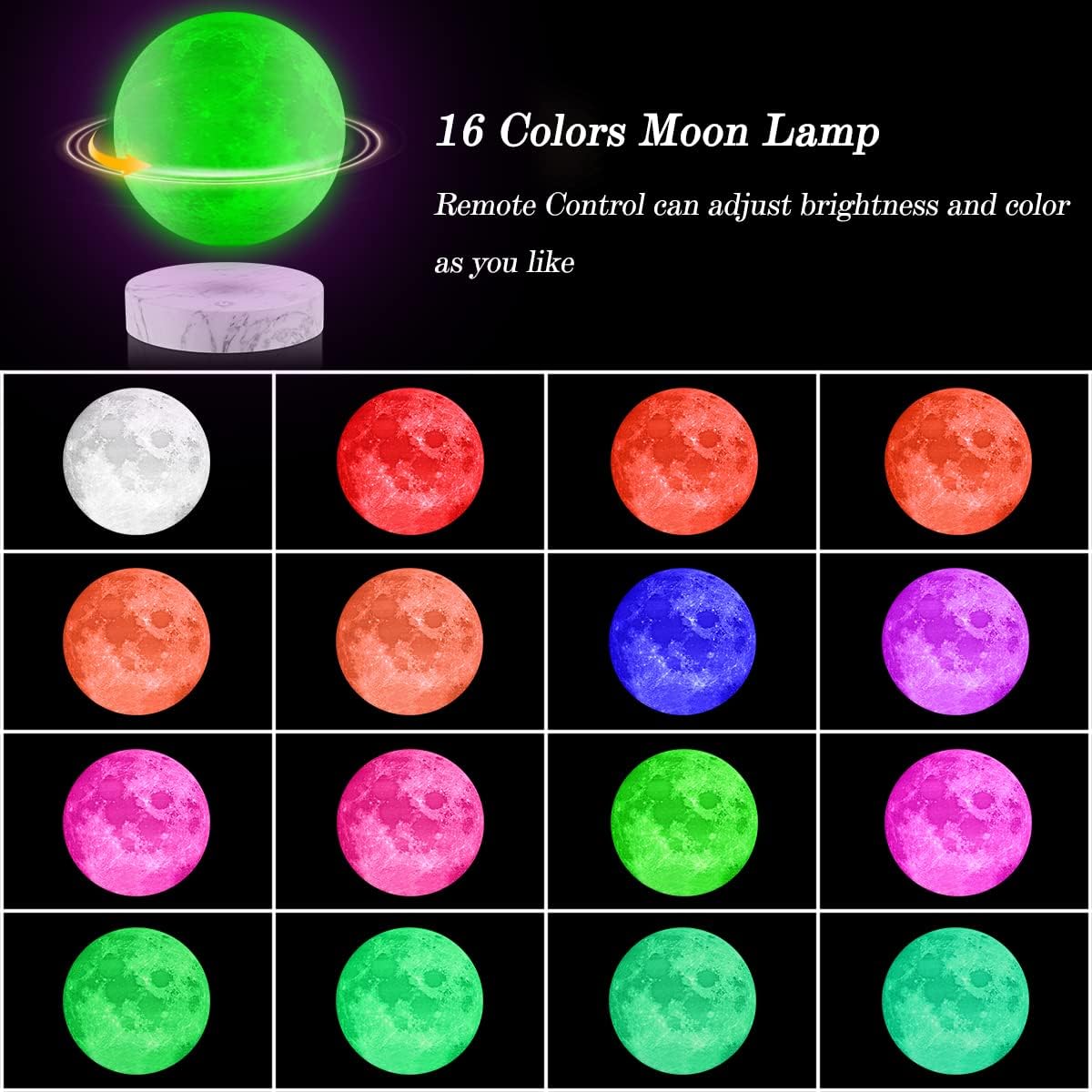 VGAzer Levitating Moon Lamp, Floating Moon Lamp,Floating and Spinning in Air Freely with Adjustable Bightness Moon Night Light for Unique Gifts,Room Decor,Office Desk Tech Toys (16 Colors)