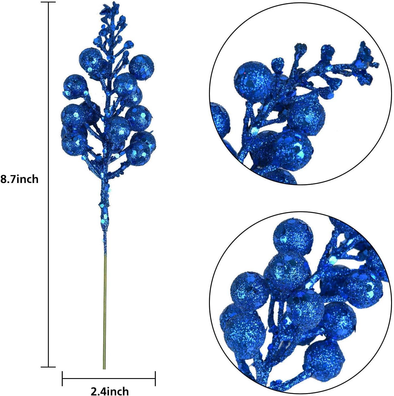 Blue Berries Picks, 14 Pack Artificial Berry Stems for Christmas Tree Decorations, Crafts, Holiday and Home Decor, 7.9 Inches (Dark Blue)