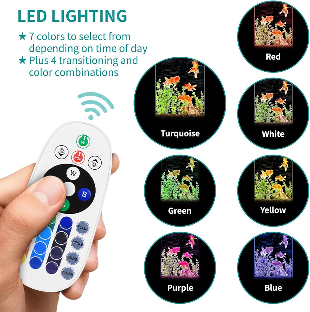 Fish Tank Night Light, 3 Gallon Fish Tank with Filter and Light, Self-Cleaning Desktop Aquarium Starter Kit & LED Lamp, 360 View for Small Fish, Kids Room & Home Decor(7 Color Modes, White)