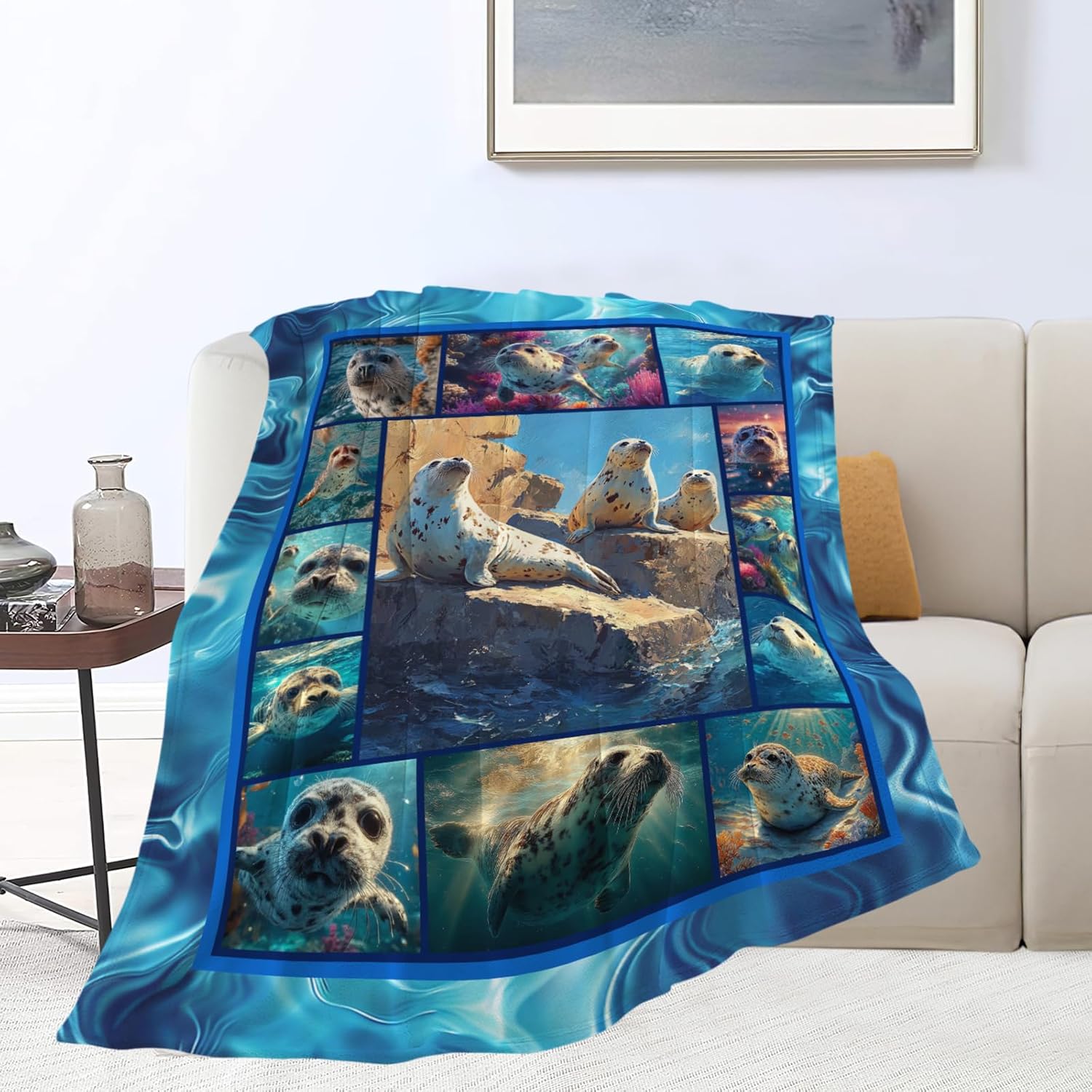Seal Throw Blanket Ocean Seal Stuff Gifts for Kids Girls Boys Adults Women Men Soft Cozy Warm Plush Fluffy Fuzzy Fleece Blanket Decor 40''X50''