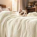 PHF Ultra Soft Flannel Fleece Blanket King Size, Lightweight 3D Jacquard Fleece Blanket, No Shedding, No Pilling, Luxury 340GSM Aesthetic Fluffy Cozy for Bed Room Decor, 108"x90", Cream