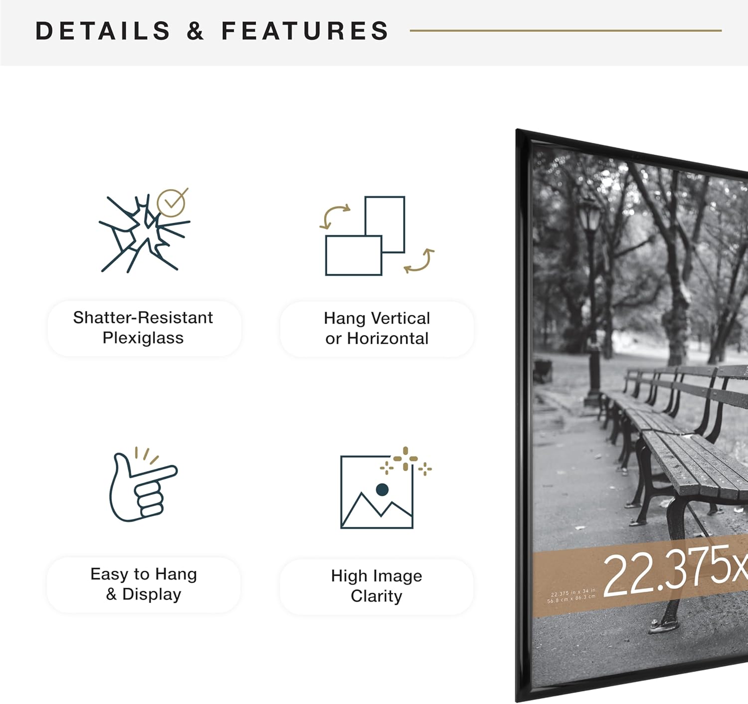 MCS Trendsetter 22.75x34 Poster Frame Black High-Gloss, Vertical & Horizontal Wall Hanging Large Picture Frame for Photos, Posters & Art Prints (2-Pack)