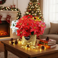 35 Bundles Poinsettias Artificial Christmas Bouquet, Large Mixed Bush Fake Velvet Poinsettia Bouquet Silk Flowers Arrangements for Christmas Cemetery Flowers for Grave Home Holiday Indoor Outdoor