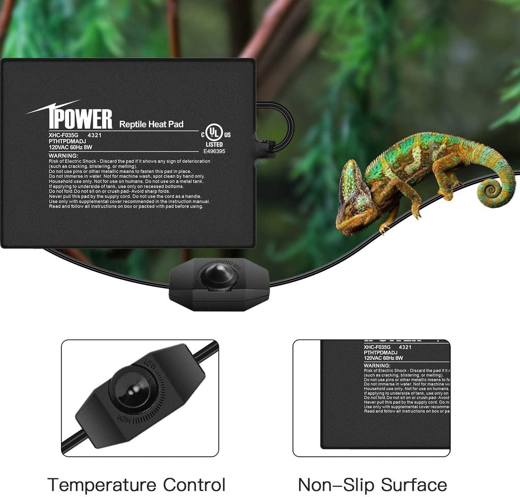 iPower 6 by 8 Inch Reptile Heating Pad with Temperature Adjustable Controller Knob, Under Tank Warmer Terrarium Heat Mat for Reptiles and Amphibians