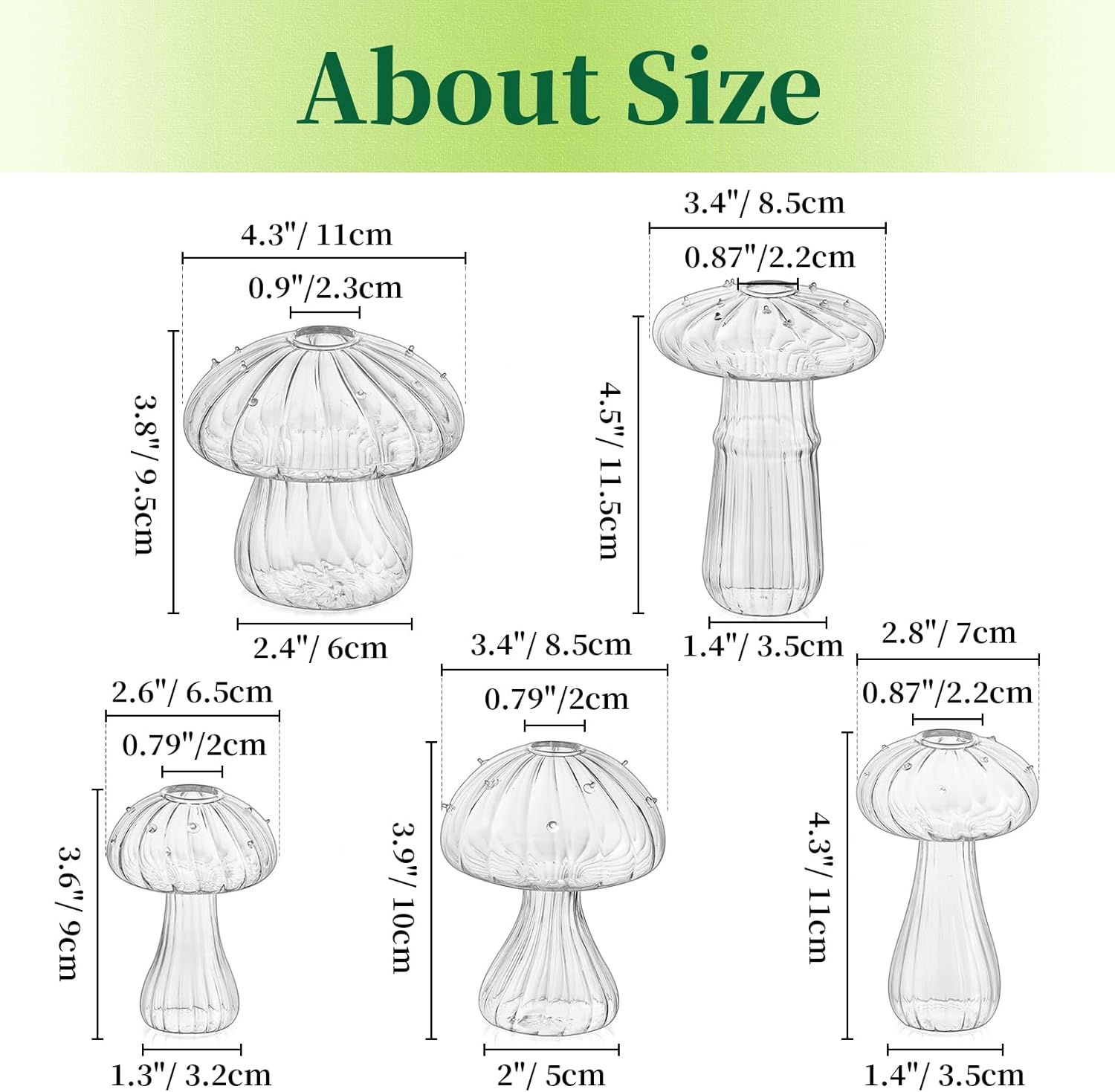 Mushroom Jars for Plants, Hewory 5pcs Clear Glass Mushroom Bud Vase for Flowers, Unique Plant Propagation Stations Propagating Vases Decor, Mini Cute Hydroponic Terrarium Planter for Indoor Planters