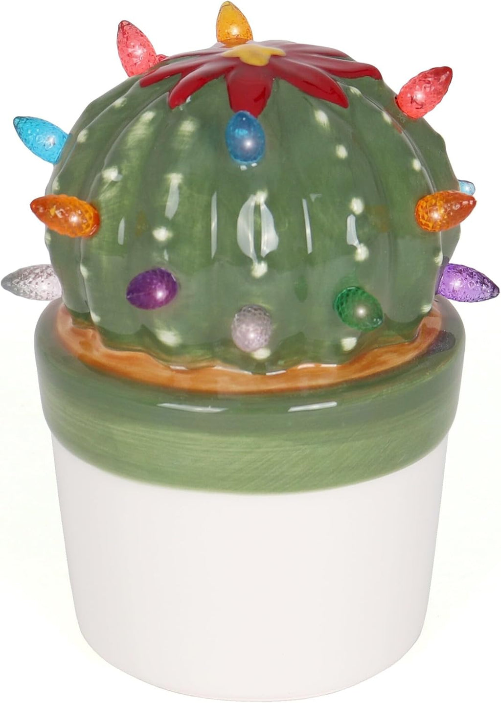 Milltown Merchants Ceramic Christmas Tree - Tabletop Christmas Tree with Lights - Lighted Vintage Ceramic Tree (Ball Cactus, Succulent Green)