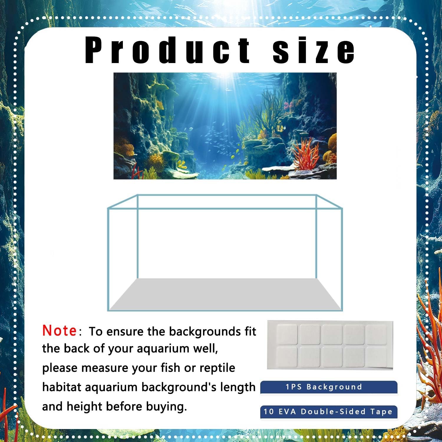 48X18IN Blue Sea Floor Aquarium Background, Natural Underwater World 3D Effect Fish Tank Decorations Background, Art Terrarium Background with 8 EVA Double-Sided Tape