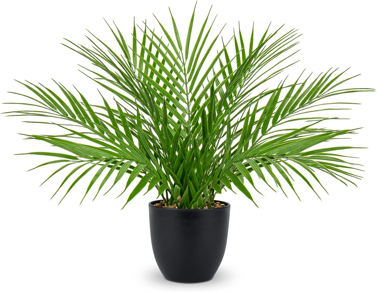 Briful Fake Plant 15’’ Artificial Palm Plant in Matte Black Pot Realistic Faux Tropical Palm Tree Houseplant for Home Indoor Living Room Tabletop Bedroom Decorations