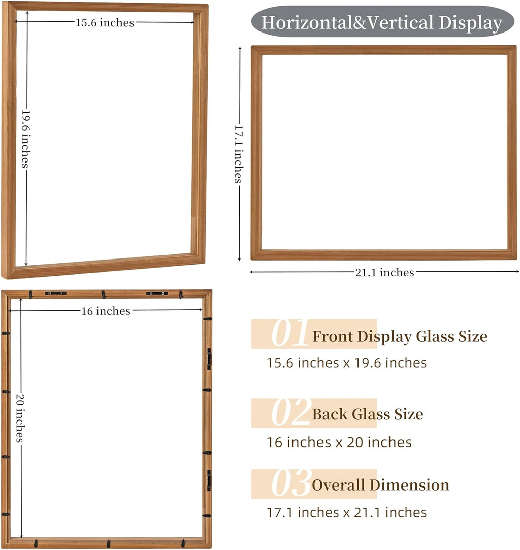 Floating Frame 16x20 Real Double Glass Floating Picture Frame 18x24 Shadow Box Pressed Flowers Frames Floater Maple Wood Frame 16x20 Bouquet Frames For Wedding Memory