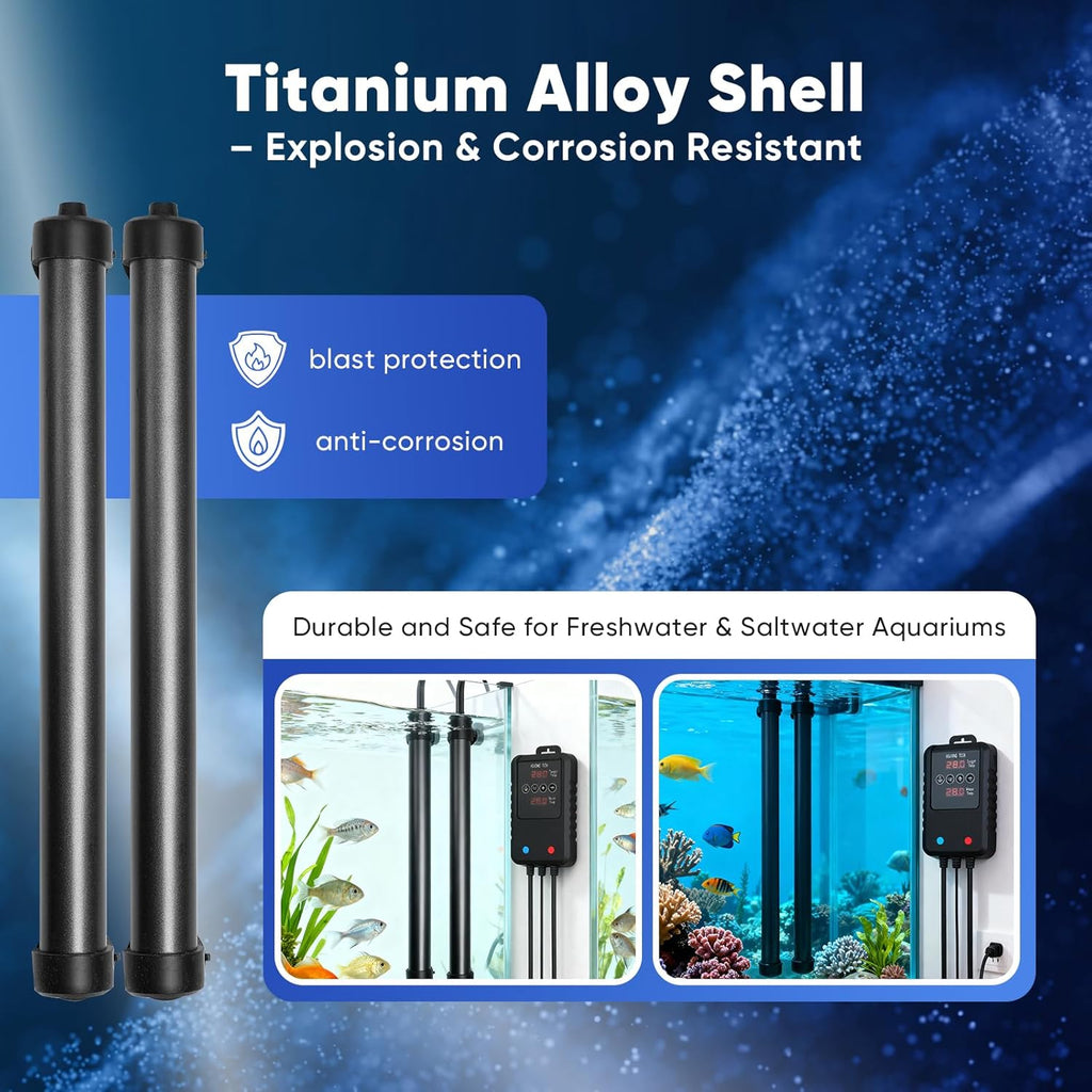 Aquarium Heater 300W, Submersible Fish Tank Heater for 40–75 Gallon Tanks, Digital Display Temperature Controller, Adjustable Thermostat, Overheat & Dry-Run Protection for Betta, Turtle