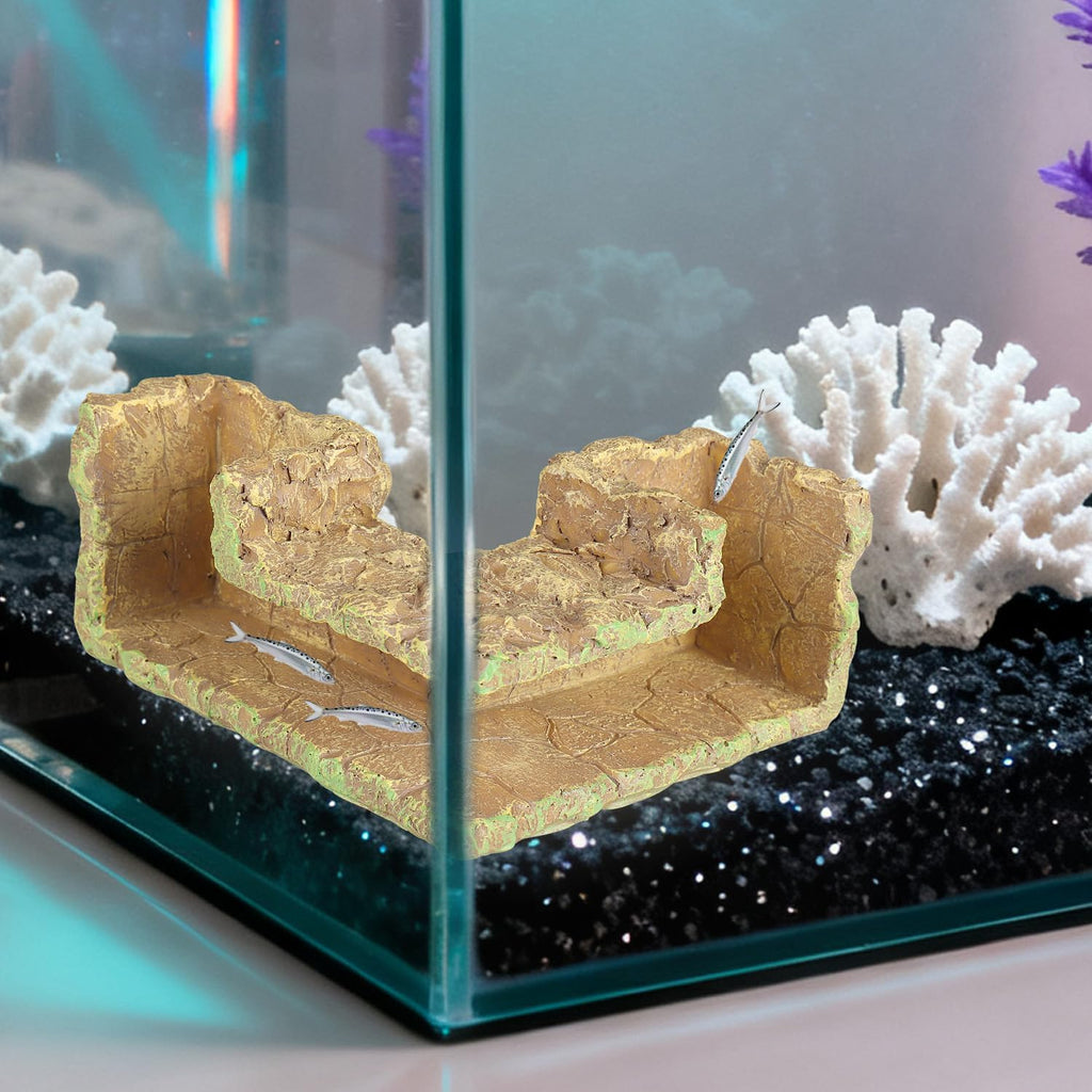 Fish Tank Corner Underground Hideout Cave Decor for Fish Shrimp Hiding Breeding, Aquarium Resin Decorations