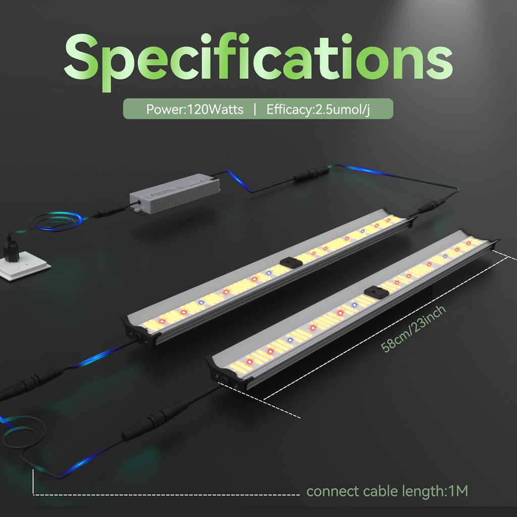 FARMLITE Grow Light Bars Full Spectrum Led Grow Lamps Grow Lights for Indoor Plants Dimmable Daisy Chain for Grow Lights Supplemental Lighting for Grow Tent (120watts)