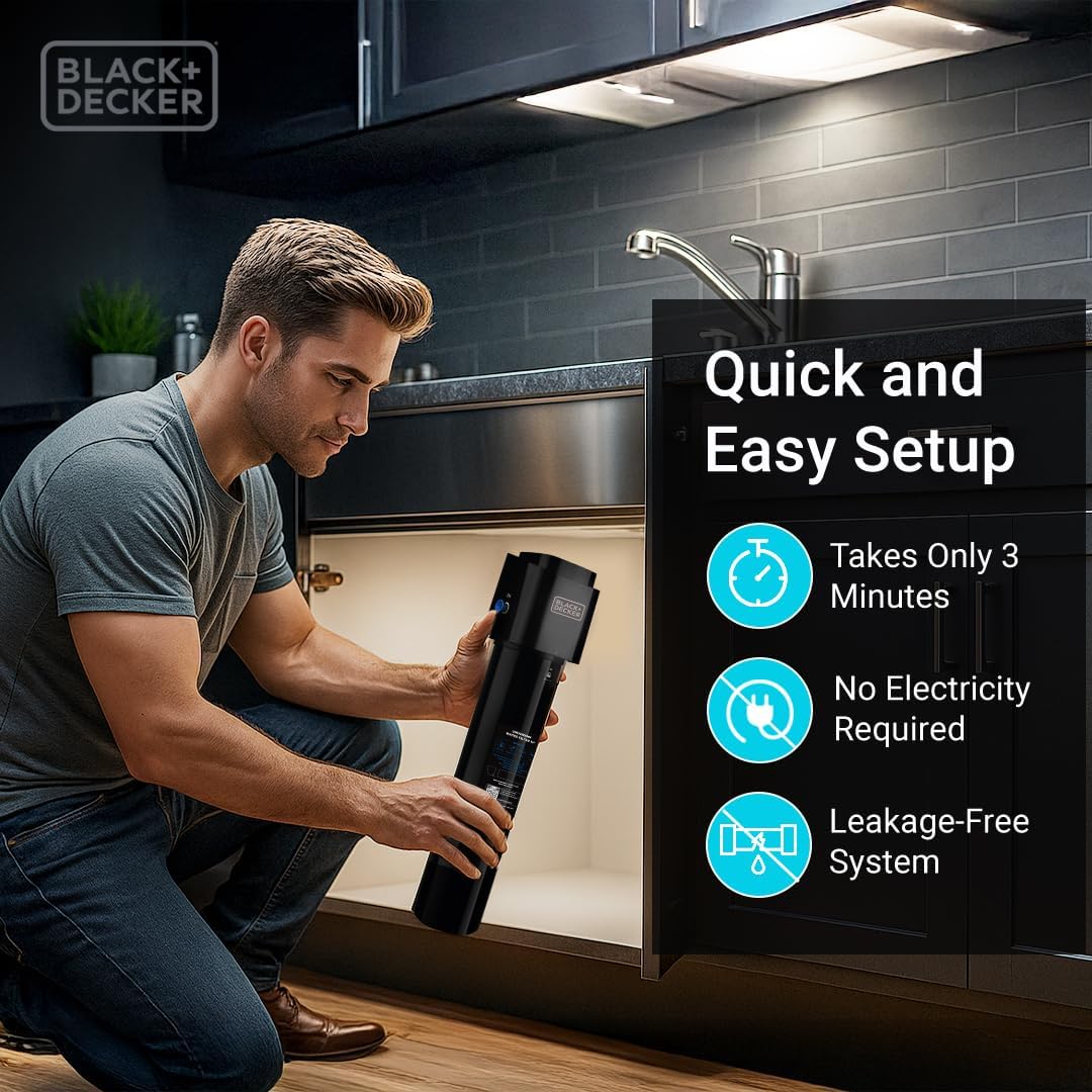 BLACK+DECKER Undersink Water Filter 15’’ | 2 Years | Reduces CHLORAMINE, Chlorine,Lead, PFAS, Bad Taste, Odor | Under Counter Water Filter Direct Connect to Kitchen Faucet | NSF/ANSI 42 Certified