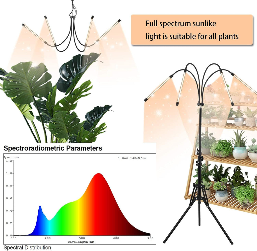LED Plant Grow Light with Stand, LED Grow Light Full Spectrum for Indoor Plants,10 Dimmable Levels,3 Modes Timing,Tripod Adjustable 15-72 inch.