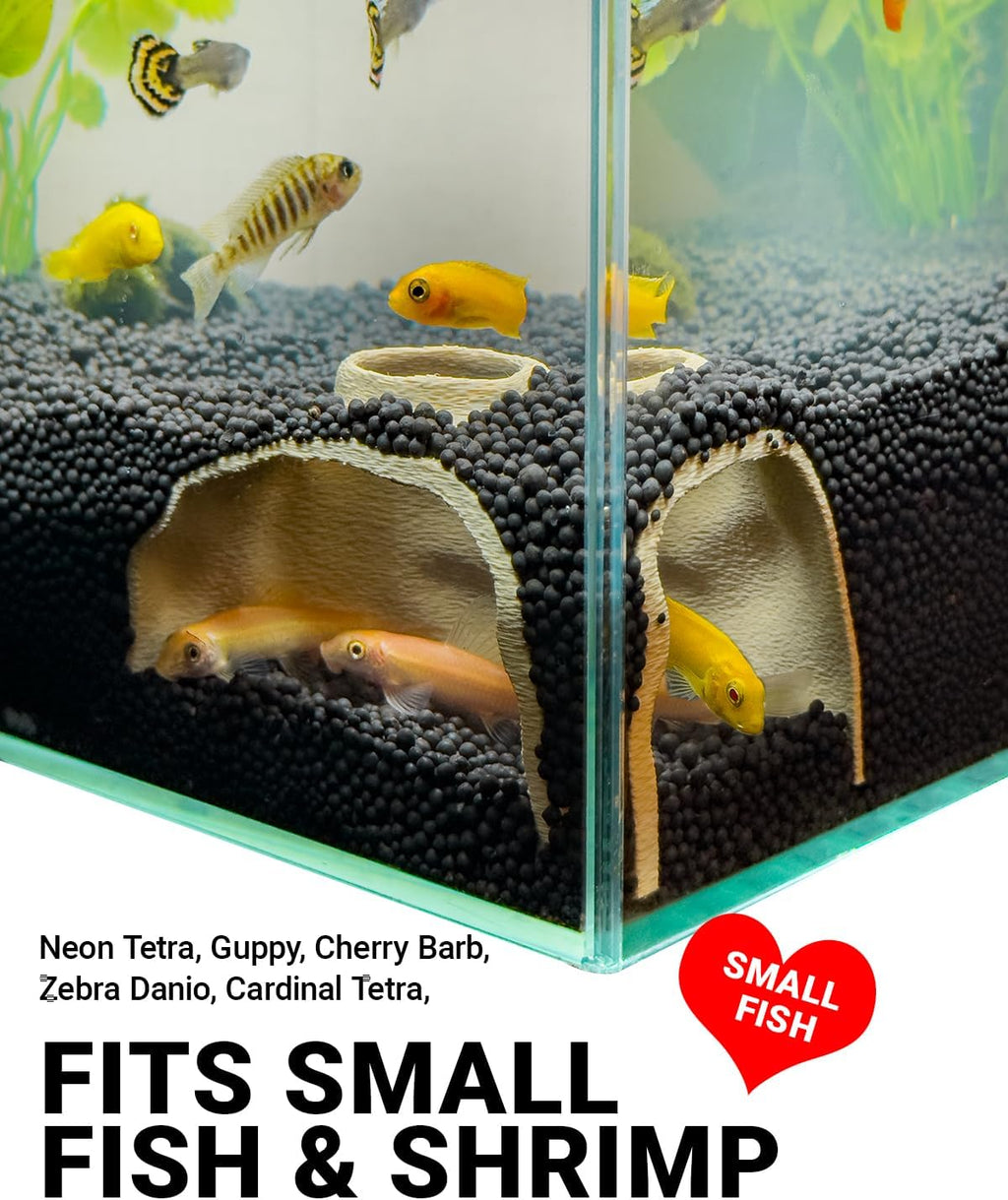 Aquarium Cave – Rock Texture Fish Shelter with 180° Viewing Angle, Fits Fish Tanks for Pleco, Betta, Loaches, Shrimp & Snails – Aquarium Decor & Tunnel (Sand, Small)