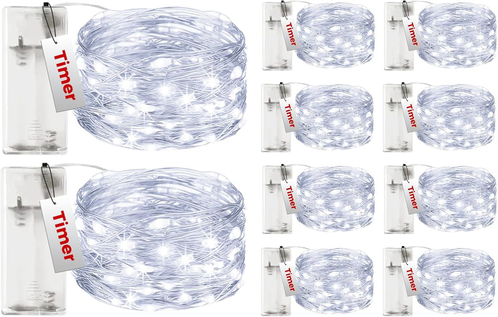 btfarm 10 Pack Fairy Lights Battery Operated with Timer, 10FT 30LED Twinkle Lights Waterproof, Copper Wire Christmas String Lights Battery Powered for Indoor Outdoor Wedding Party Holiday Decorations