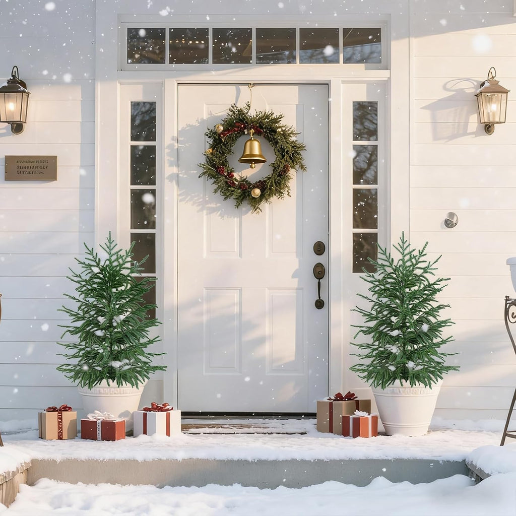2 Pack 3FT Artificial Norfolk Pine Tree with Pot - UV Protection Faux Tree Fake Plants with PE Branch for Indoor Outdoor Home Front Porch Christmas Decor