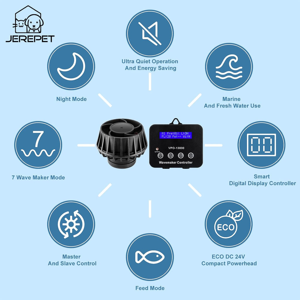 3400GPH Aquarium Wave Maker With Controller DC 24V 18W Powerhead with Magnetic Mounting,Wavemaker with LED Display