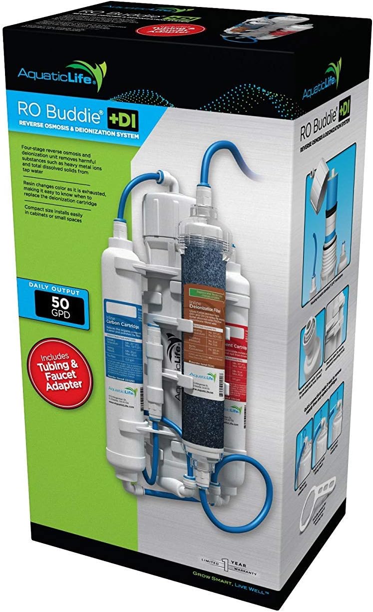 Aquatic Life RO Buddie 4-Stage Reverse Osmosis Deionization Water Filter System RO/DI Filtration Units for Aquarium, 50 GPD