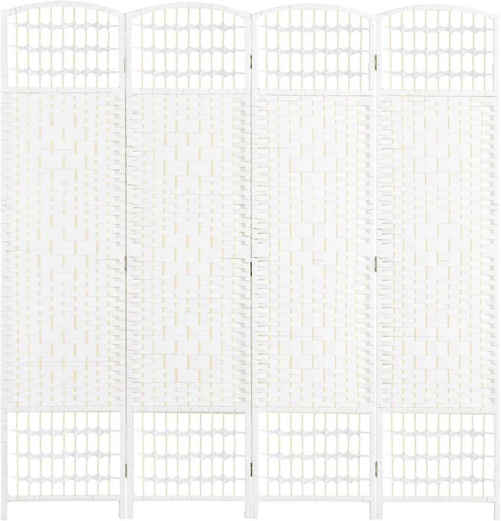 HOMCOM 4 Panel Room Divider, Folding Privacy Screen, 5.6' Room Separator, Wave Fiber Freestanding Partition Wall Divider, White
